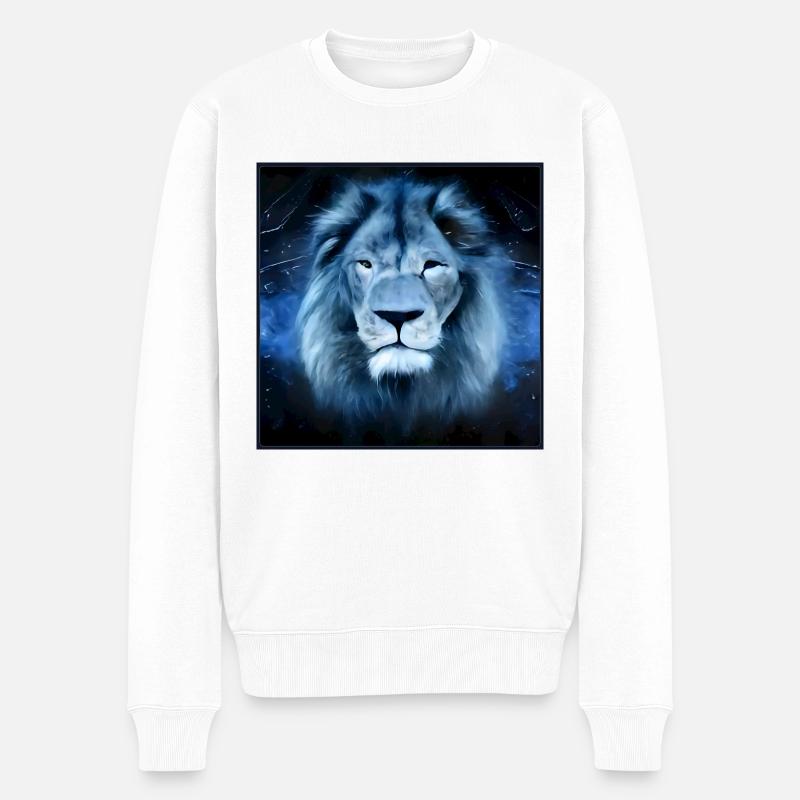 SURREALER LÖWE 8 - Männer Premium Bio Pullover - Weiß
