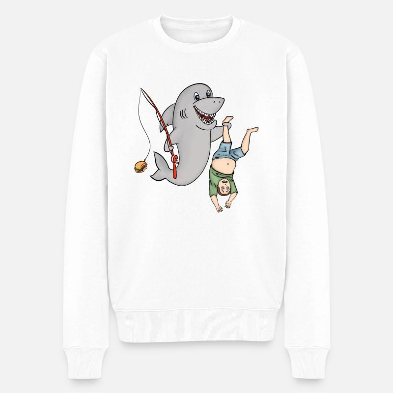 Hai mit Mensch - Männer Premium Bio Pullover - Weiß