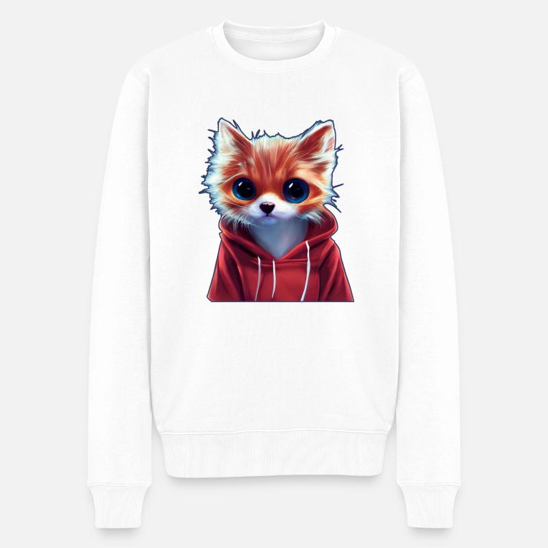 Katze mit Hoodie - Männer Premium Bio Pullover - Weiß