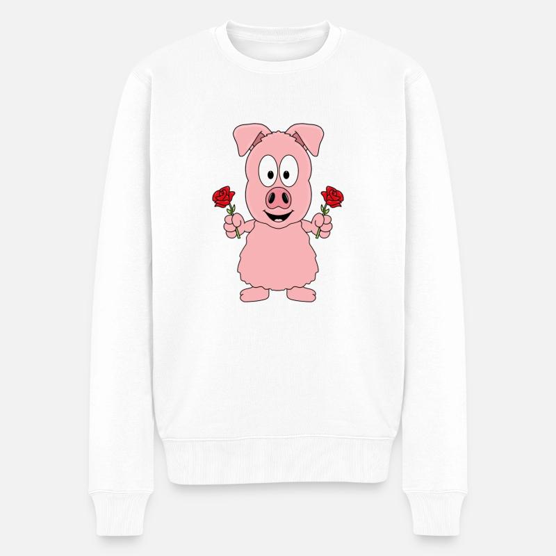 BLUMEN - ROSEN - SCHWEIN - SAU - LIEBE - LOVE - Männer Premium Bio Pullover - Weiß