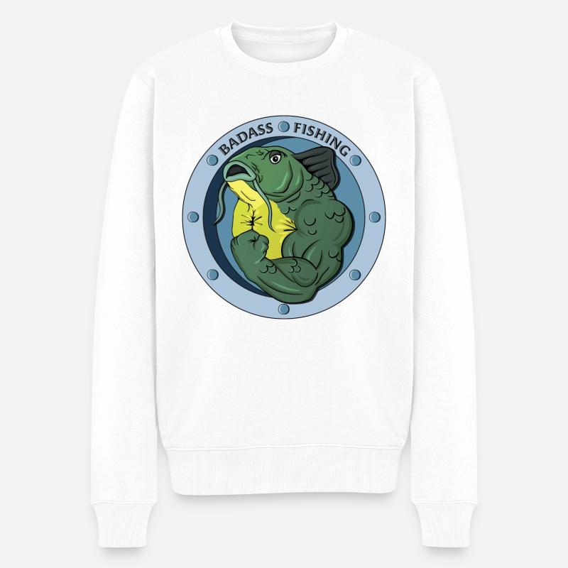 BadassFishing_1 - Männer Premium Bio Pullover - Weiß