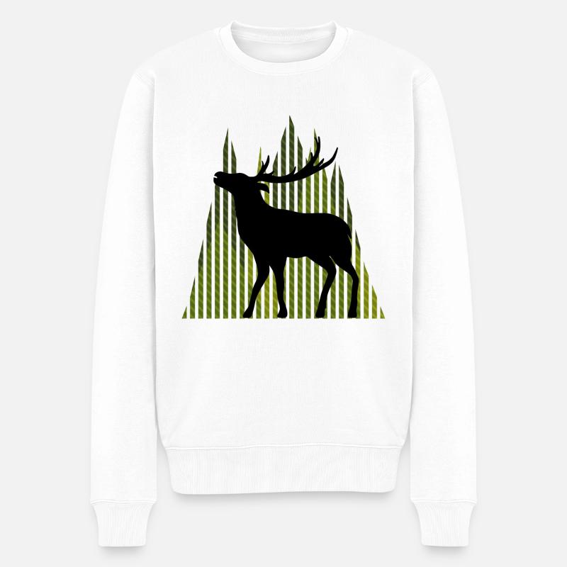 Hirsch - Männer Premium Bio Pullover - Weiß