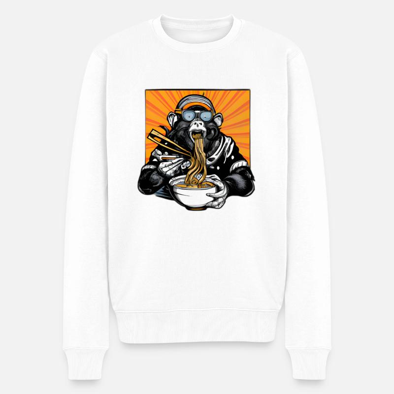 Swag Affe genießt Ramen Nudeln Design - Männer Premium Bio Pullover - Weiß