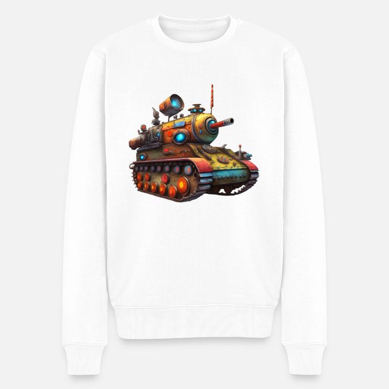Panzer Steampunk - Männer Premium Bio Pullover - Weiß