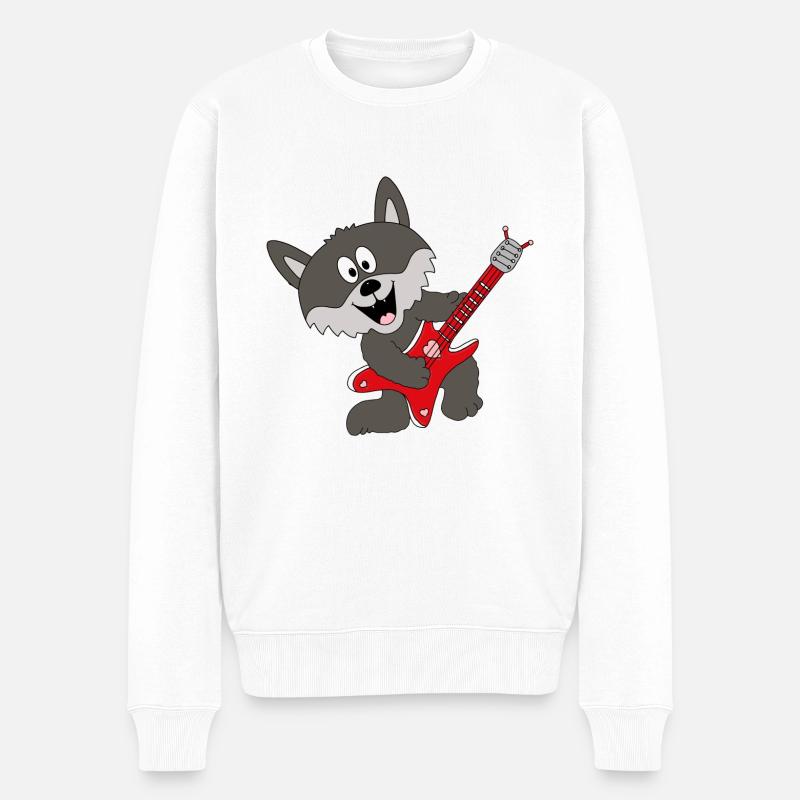 WOLF - GITARRE - MUSIK - LIEBE - LOVE - TIERISCH - Männer Premium Bio Pullover - Weiß