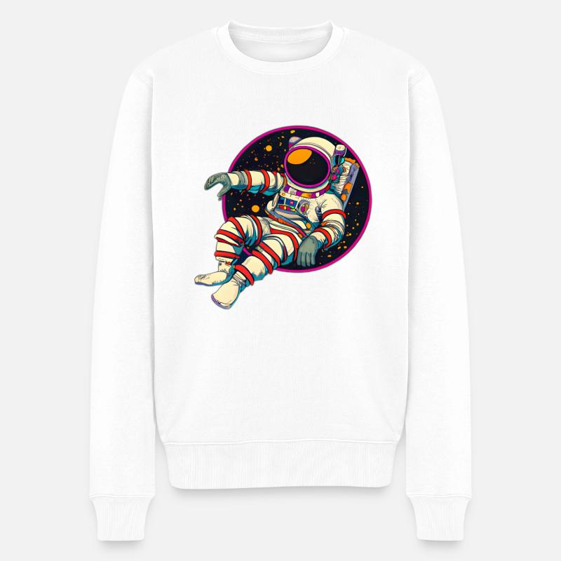 Funky Astronaut im Weltraum - Männer Premium Bio Pullover - Weiß