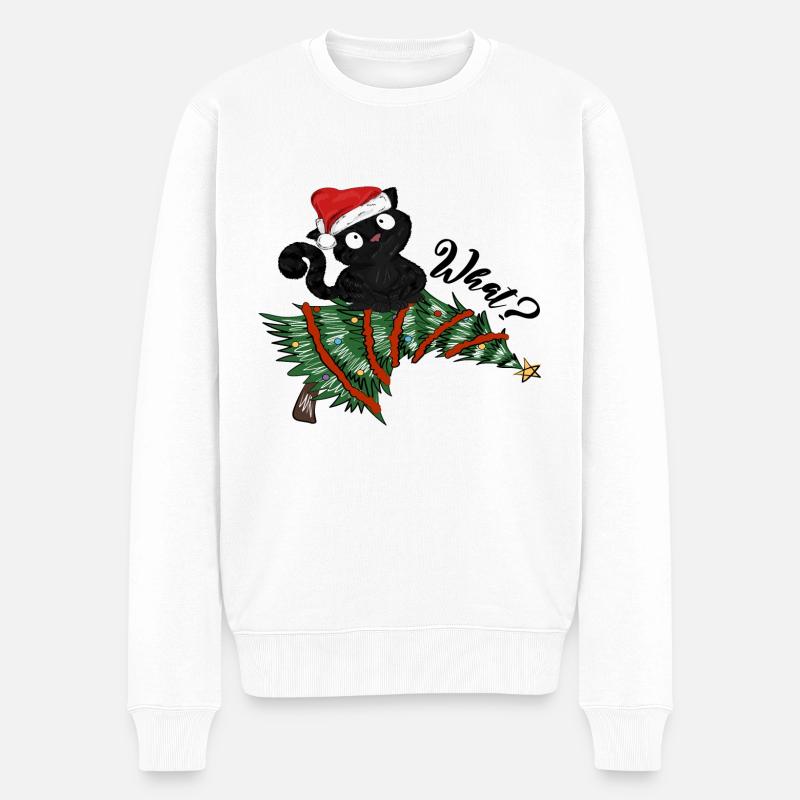 What? Cat Christmas Tree - Männer Premium Bio Pullover - Weiß
