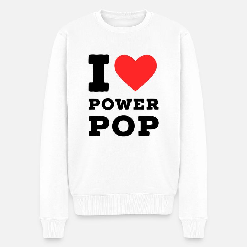 Ich liebe Power Pop - Männer Premium Bio Pullover - Weiß