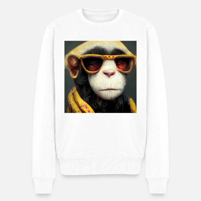 Affe mit Sonnenbrille - Männer Premium Bio Pullover - Weiß