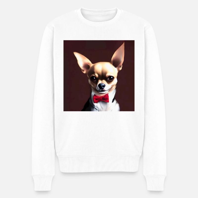 Chihuahua mit Querbinder - Männer Premium Bio Pullover - Weiß
