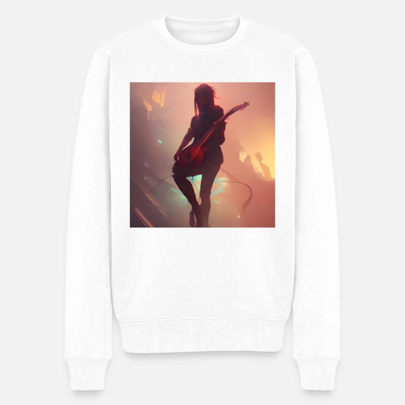 Mädchen mit Gitarre - Männer Premium Bio Pullover - Weiß