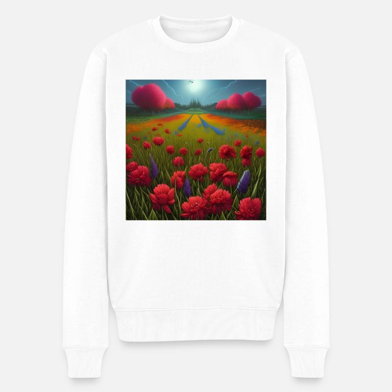 Belles fleurs le long de l’horizon du chemin Field - Pull Premium bio Homme - blanc