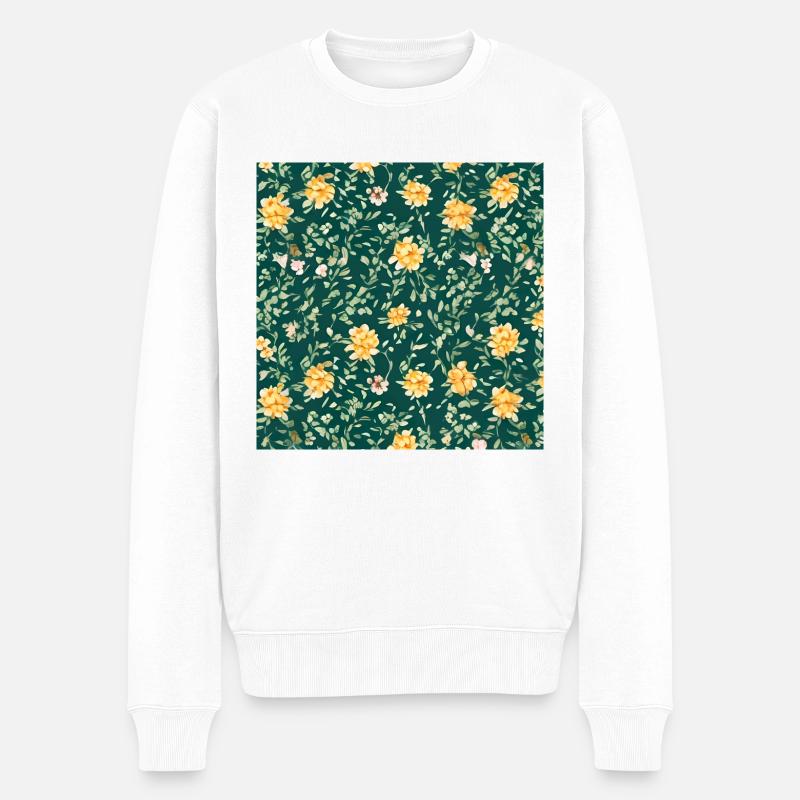 Gelbes Blumenmuster - Männer Premium Bio Pullover - Weiß