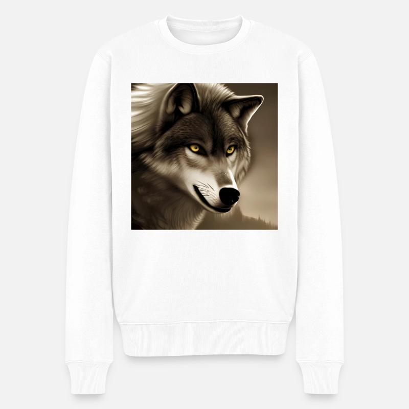 Wolfsporträt - Männer Premium Bio Pullover - Weiß