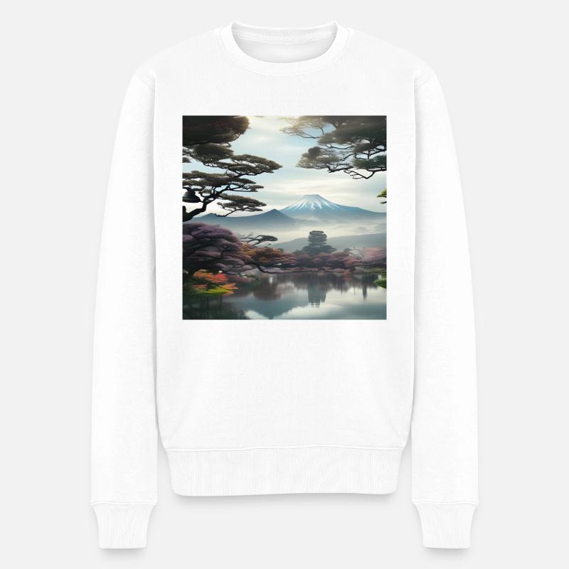 Japanische Naturszenerie - Männer Premium Bio Pullover - Weiß