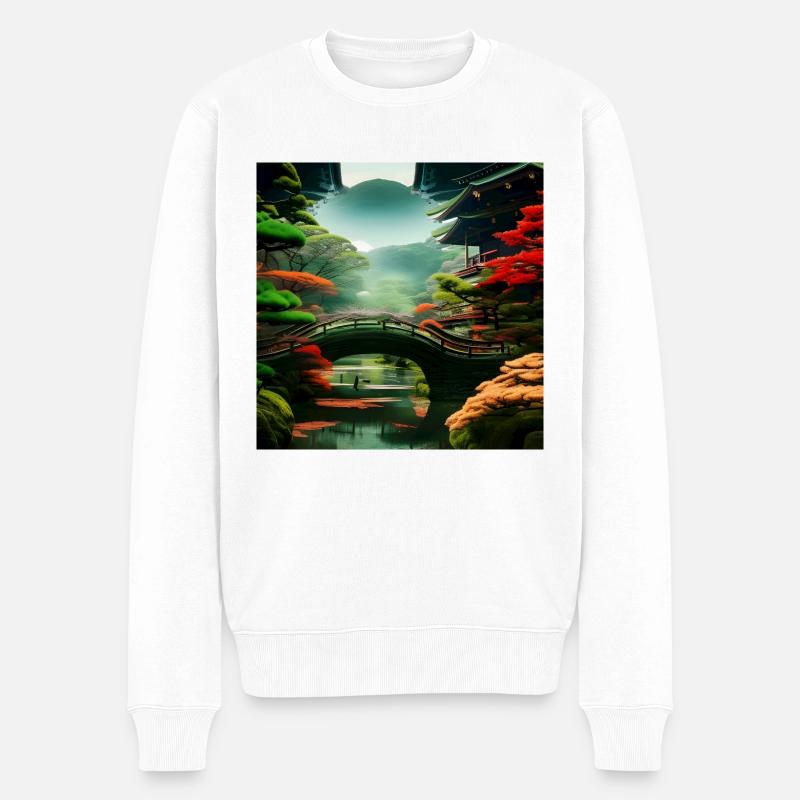 Wunderschöne japanische Natur - Männer Premium Bio Pullover - Weiß