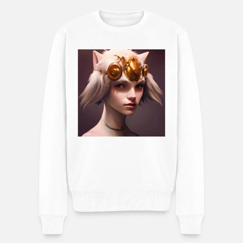 Frau mit Katzenohren - Männer Premium Bio Pullover - Weiß
