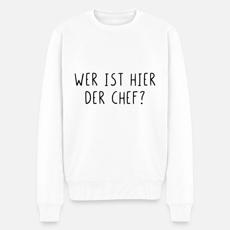 Wer ist hier der Chef - Männer Premium Bio Pullover - Weiß