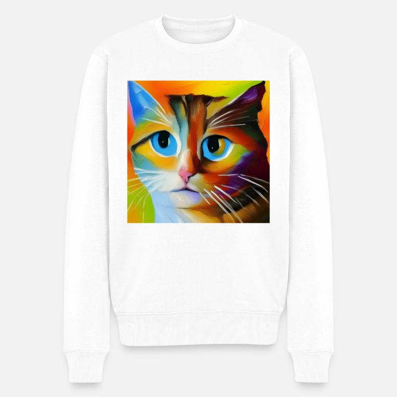Abstraktes Katzenporträt - Männer Premium Bio Pullover - Weiß