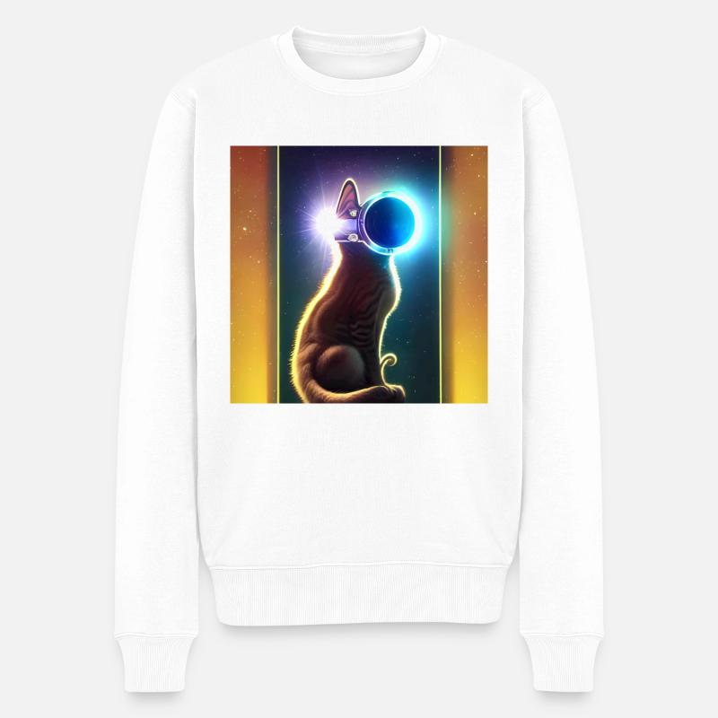 Die Universums Katze - Männer Premium Bio Pullover - Weiß