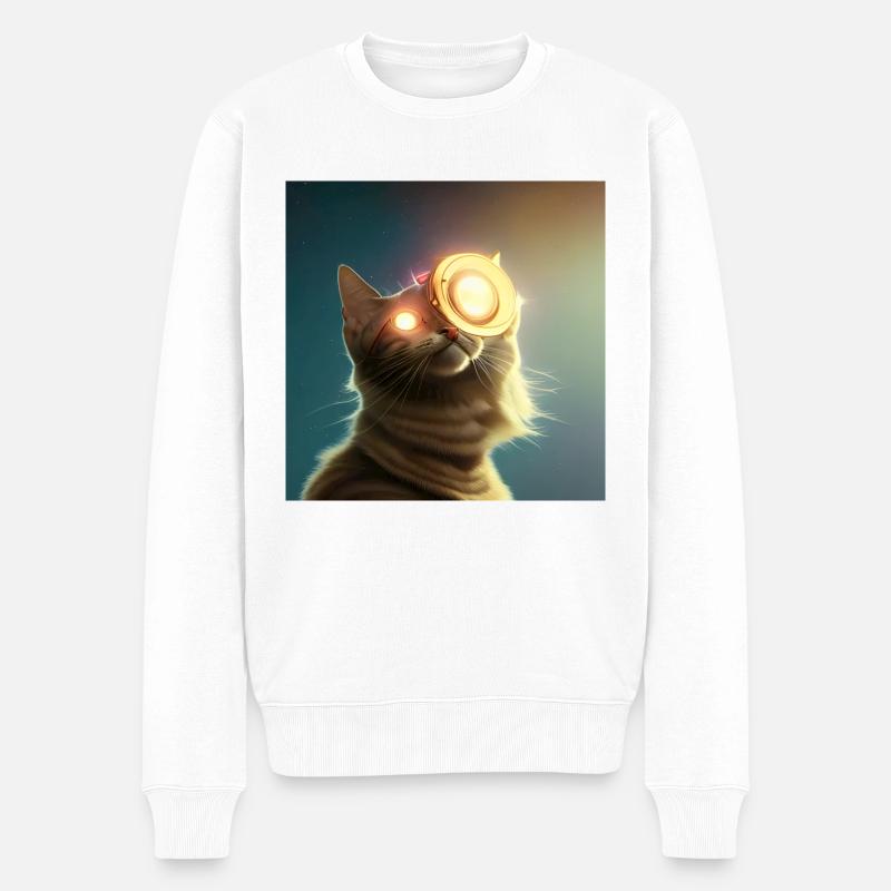 Die Universums Katze - Männer Premium Bio Pullover - Weiß