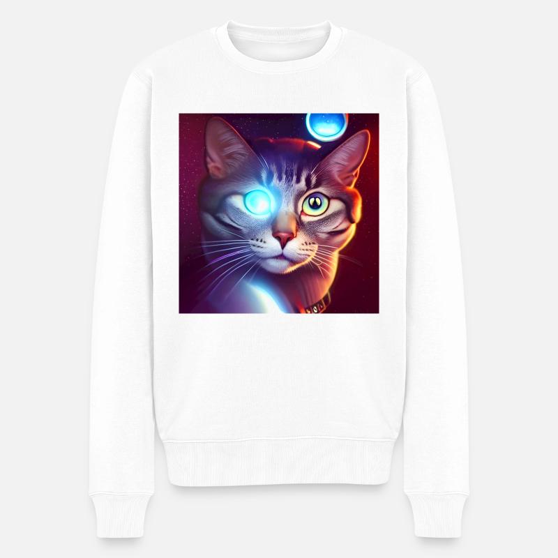 Die Universums Katze - Männer Premium Bio Pullover - Weiß