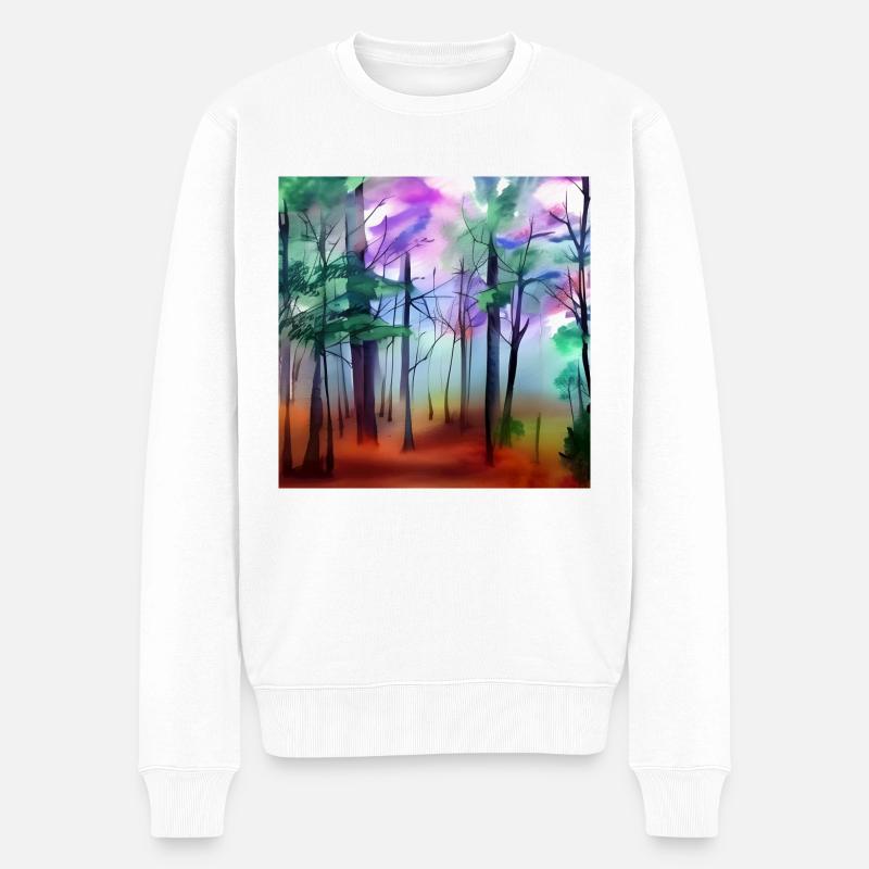 Aquarelle forêt nature - Pull Premium bio Homme - blanc