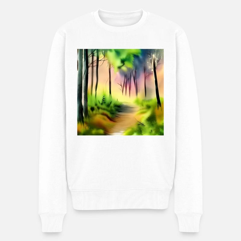 Aquarell grüner Wald - Männer Premium Bio Pullover - Weiß