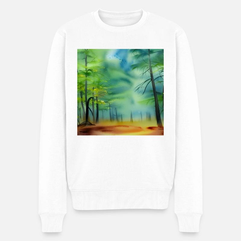 Forêt d’aquarelle brumeuse - Pull Premium bio Homme - blanc