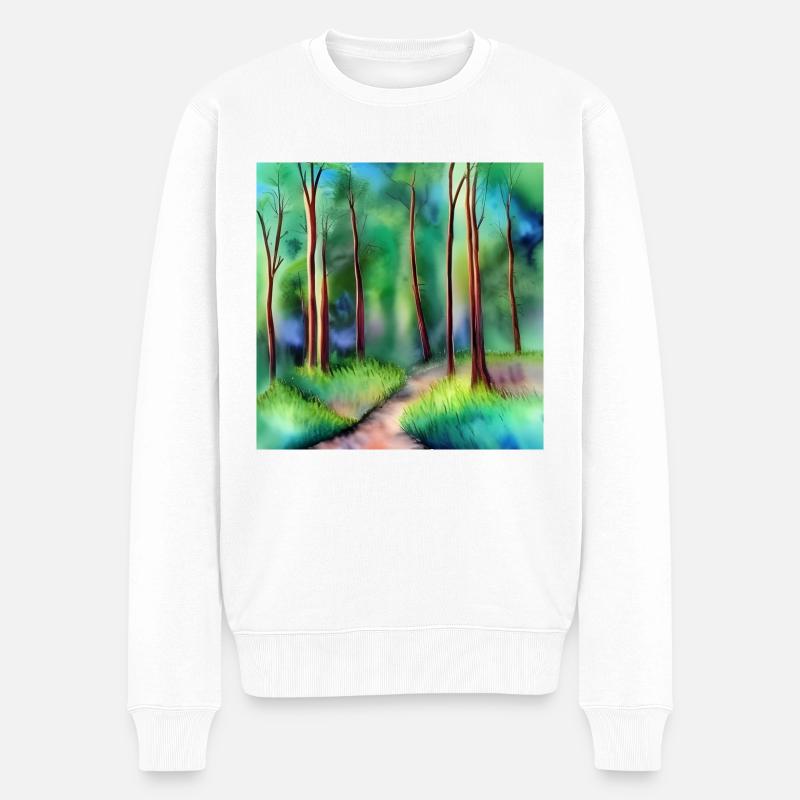 Aquarell Waldstraße - Männer Premium Bio Pullover - Weiß