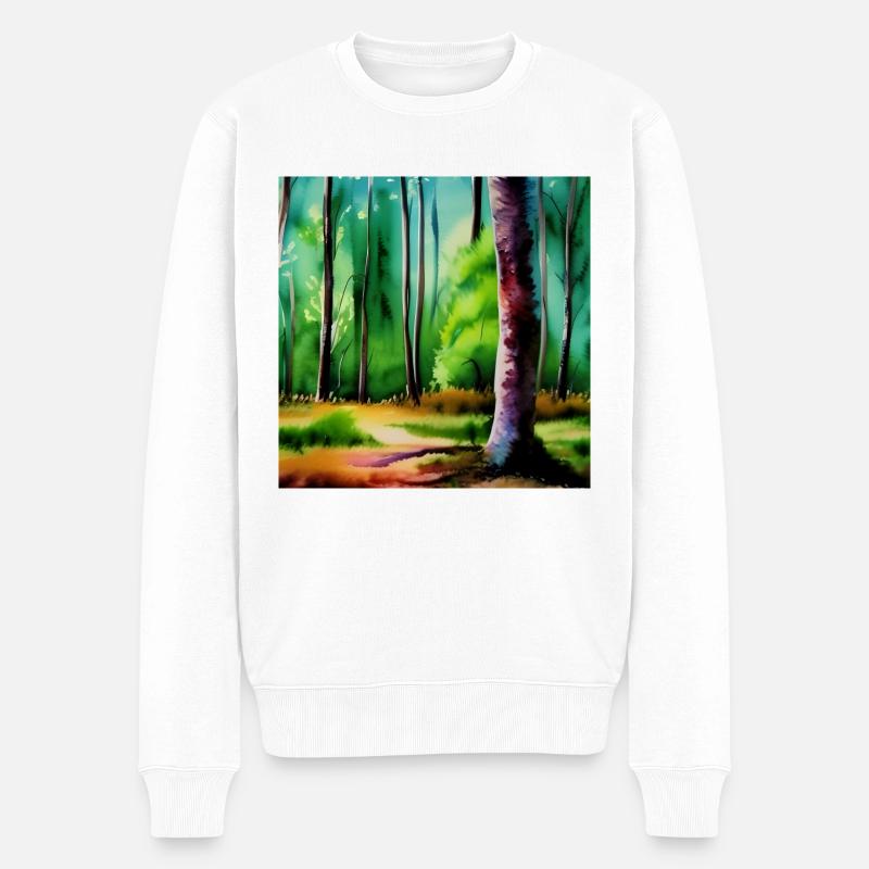 Une image d’aquarelle d’arbres - Pull Premium bio Homme - blanc