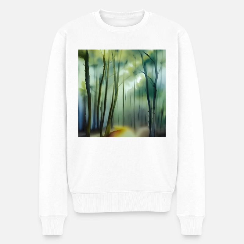 Nebel im Aquarellwald - Männer Premium Bio Pullover - Weiß
