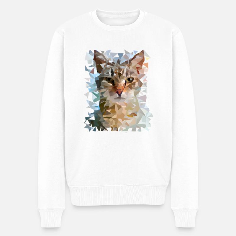 Chat géométrique polygonal abstrait - Pull Premium bio Homme - blanc
