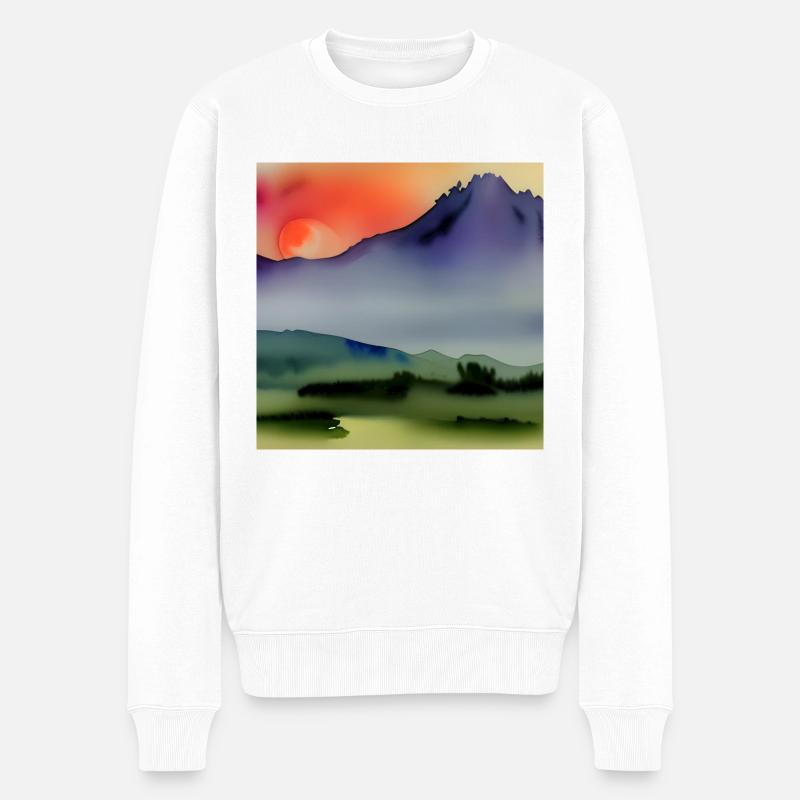 Aquarell Bergkunst - Männer Premium Bio Pullover - Weiß