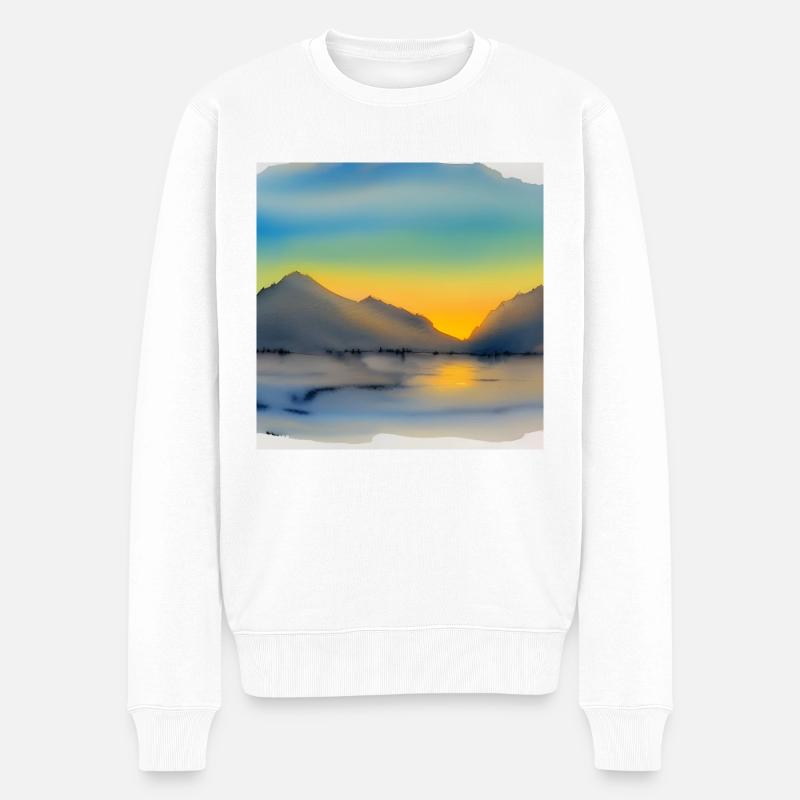 Bergsee-Kunstwerk - Männer Premium Bio Pullover - Weiß