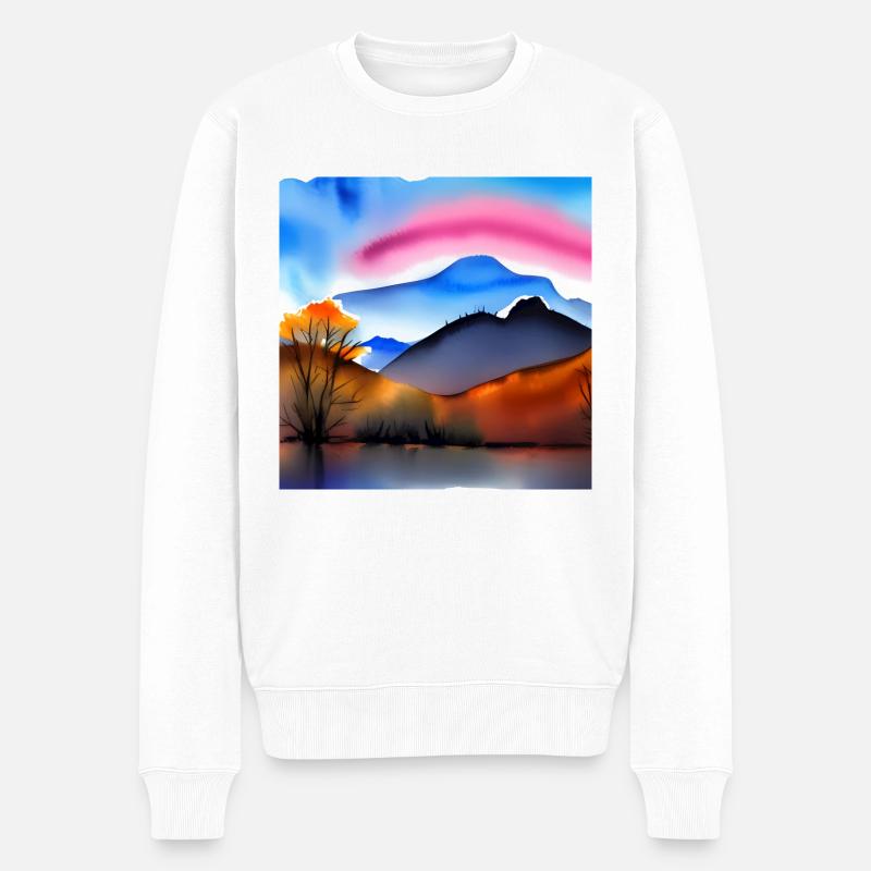 Schöne Berge Aquarellmalerei - Männer Premium Bio Pullover - Weiß