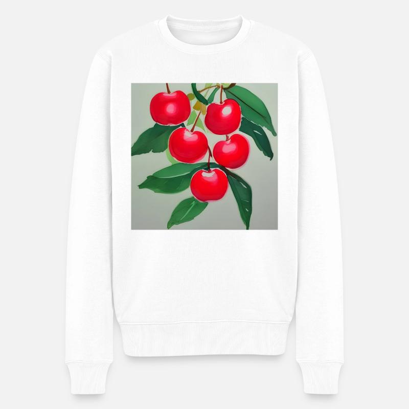 Winterliche Kirschkunst - Männer Premium Bio Pullover - Weiß