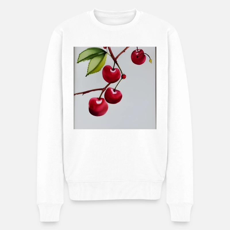 Winterliche Kirschmalerei - Männer Premium Bio Pullover - Weiß