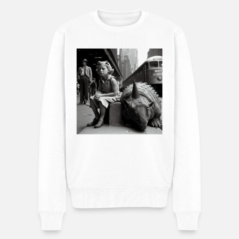 L’enfant est assis à côté de Dino - Pull Premium bio Homme - blanc