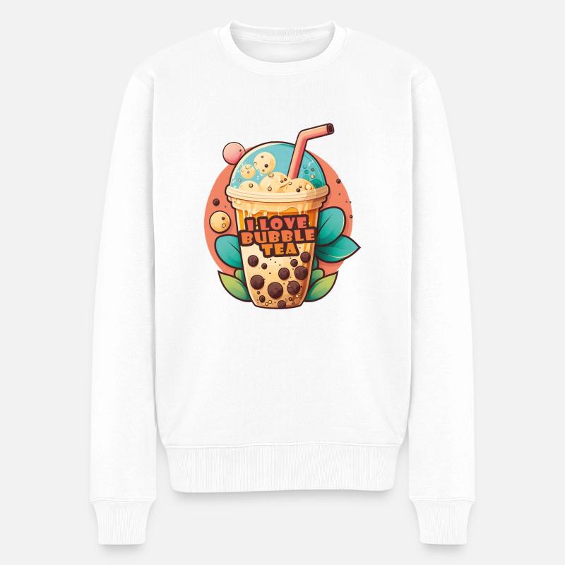 I Love Bubble Tea - Männer Premium Bio Pullover - Weiß