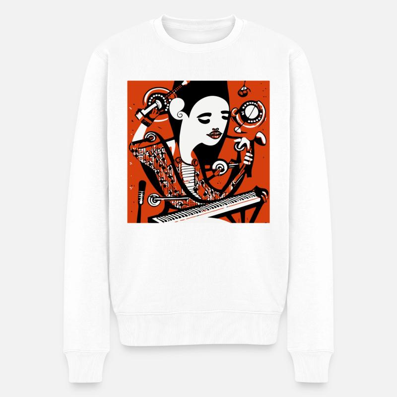 Musik Mädchen - Männer Premium Bio Pullover - Weiß