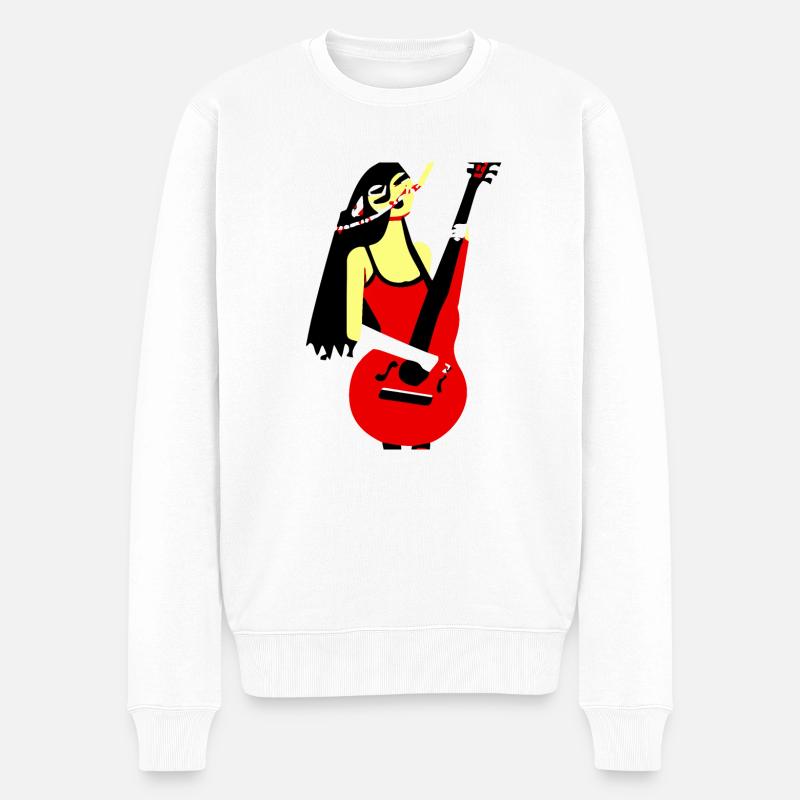 Musik Mädchen - Männer Premium Bio Pullover - Weiß