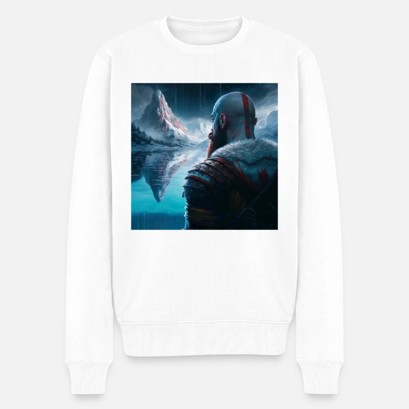 Kratos vor den Bergen - Männer Premium Bio Pullover - Weiß