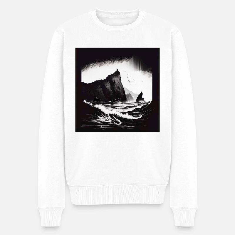 Mer agitée avec falaises - Pull Premium bio Homme - blanc