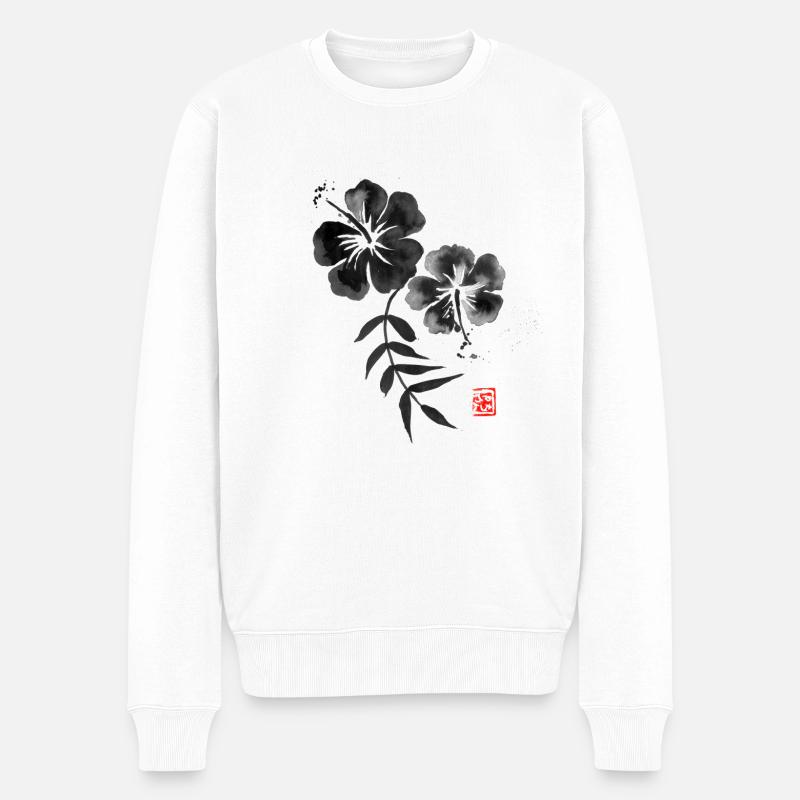 Hibiskus 02 - Männer Premium Bio Pullover - Weiß