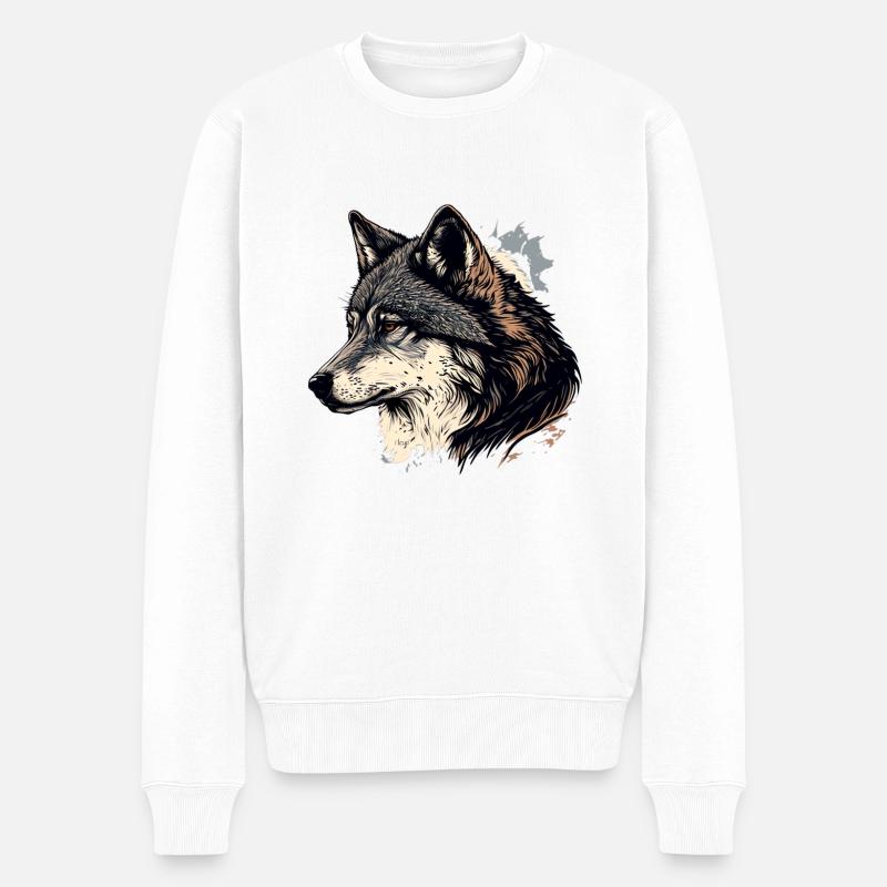 Wolf - Männer Premium Bio Pullover - Weiß
