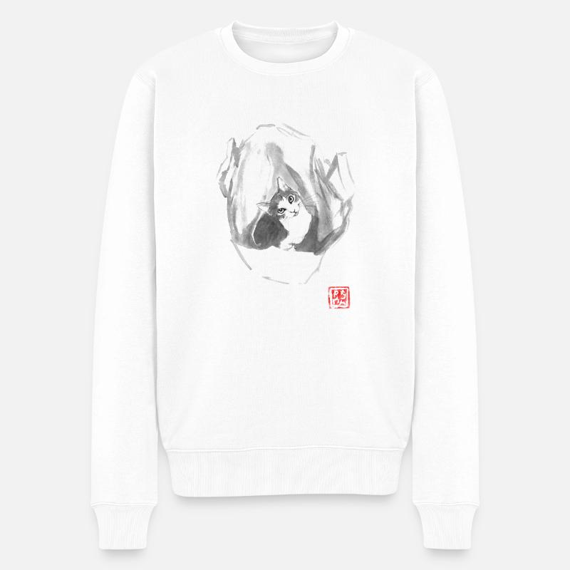 Die Katze im Sack - Männer Premium Bio Pullover - Weiß