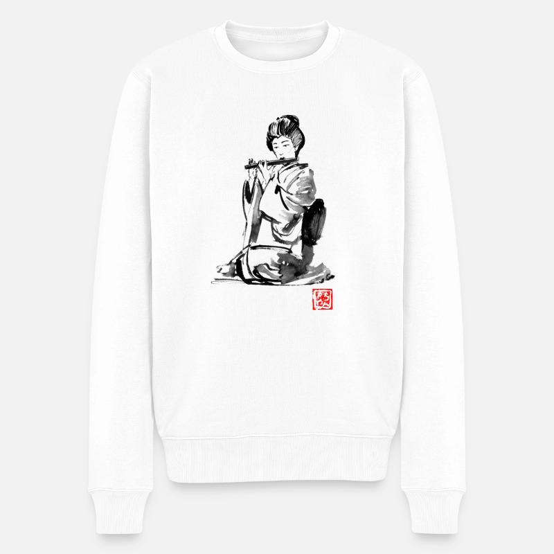 Geisha-Flöte - Männer Premium Bio Pullover - Weiß