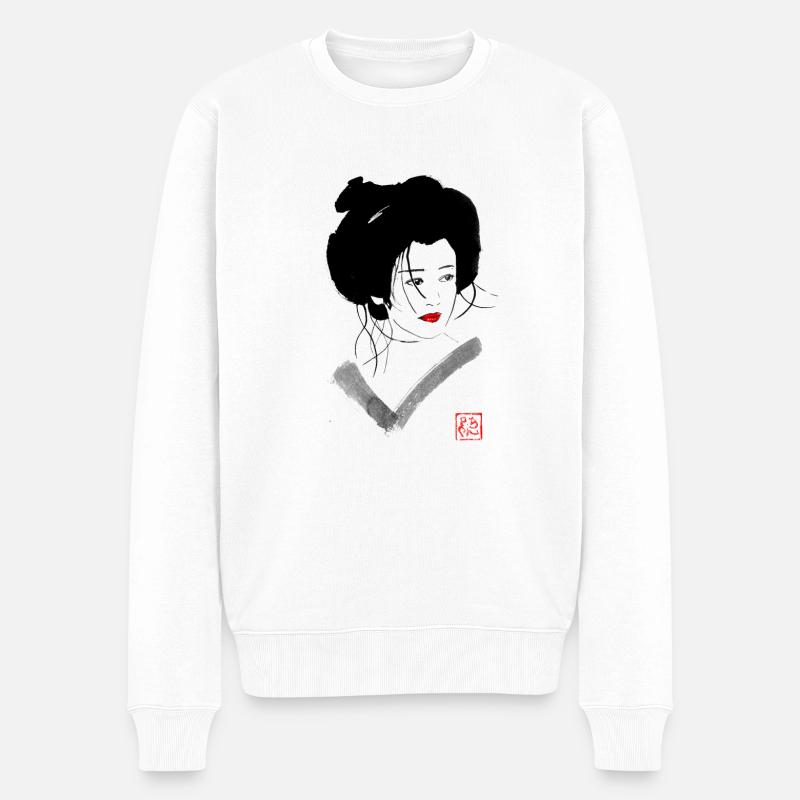 Geisha ungekämmt - Männer Premium Bio Pullover - Weiß