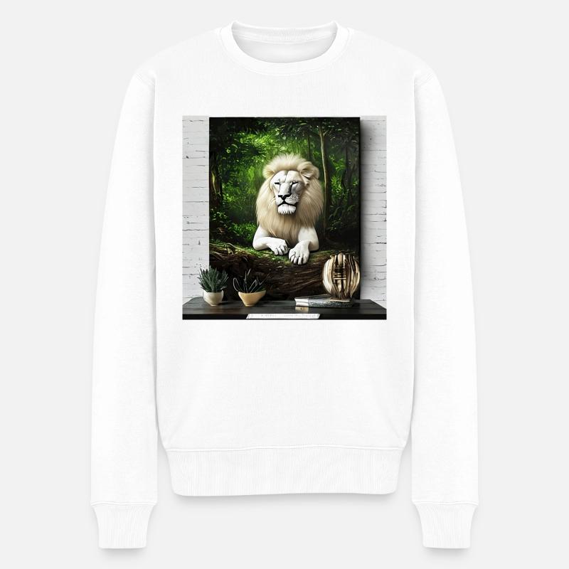 Lion blanc et majestueux - Pull Premium bio Homme - blanc